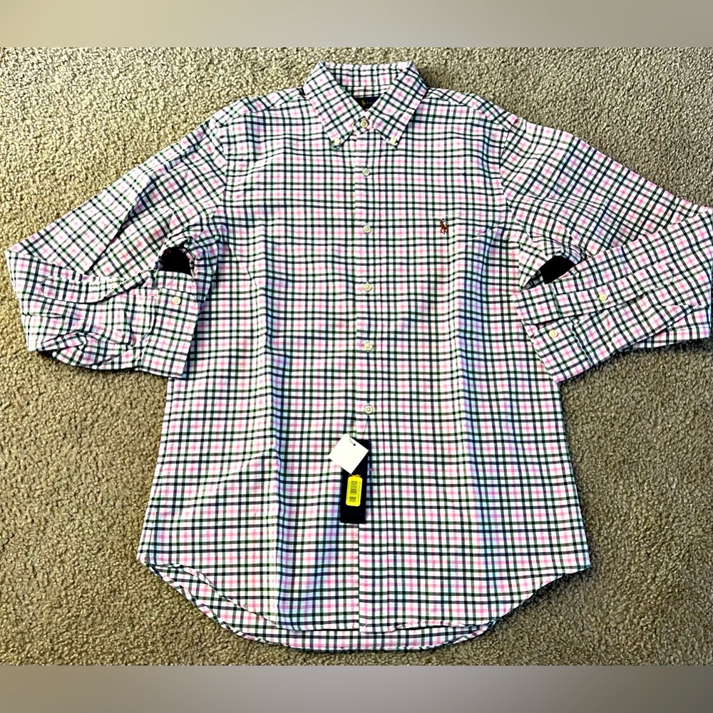 Ralph Lauren polo button down shirt size medium pink and white new